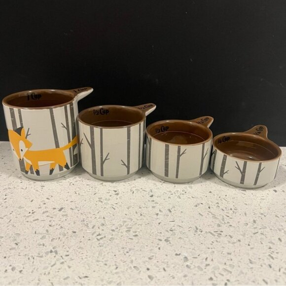 KITSCH’N GLAM Stackable Fox Birch Trees Themed Measuring Cups Set of 4 - Picture 1 of 15